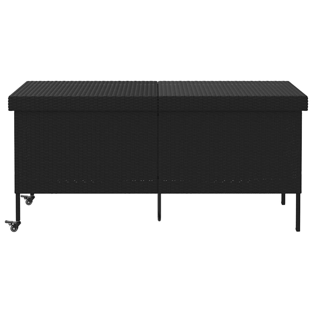 Caixa de arrumação jardim com rodas 160x55x75 cm vime PE preto