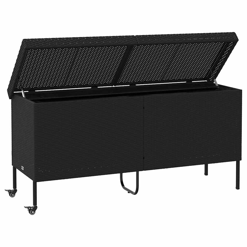 Caixa de arrumação jardim com rodas 160x55x75 cm vime PE preto