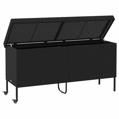 Caixa de arrumação jardim com rodas 160x55x75 cm vime PE preto
