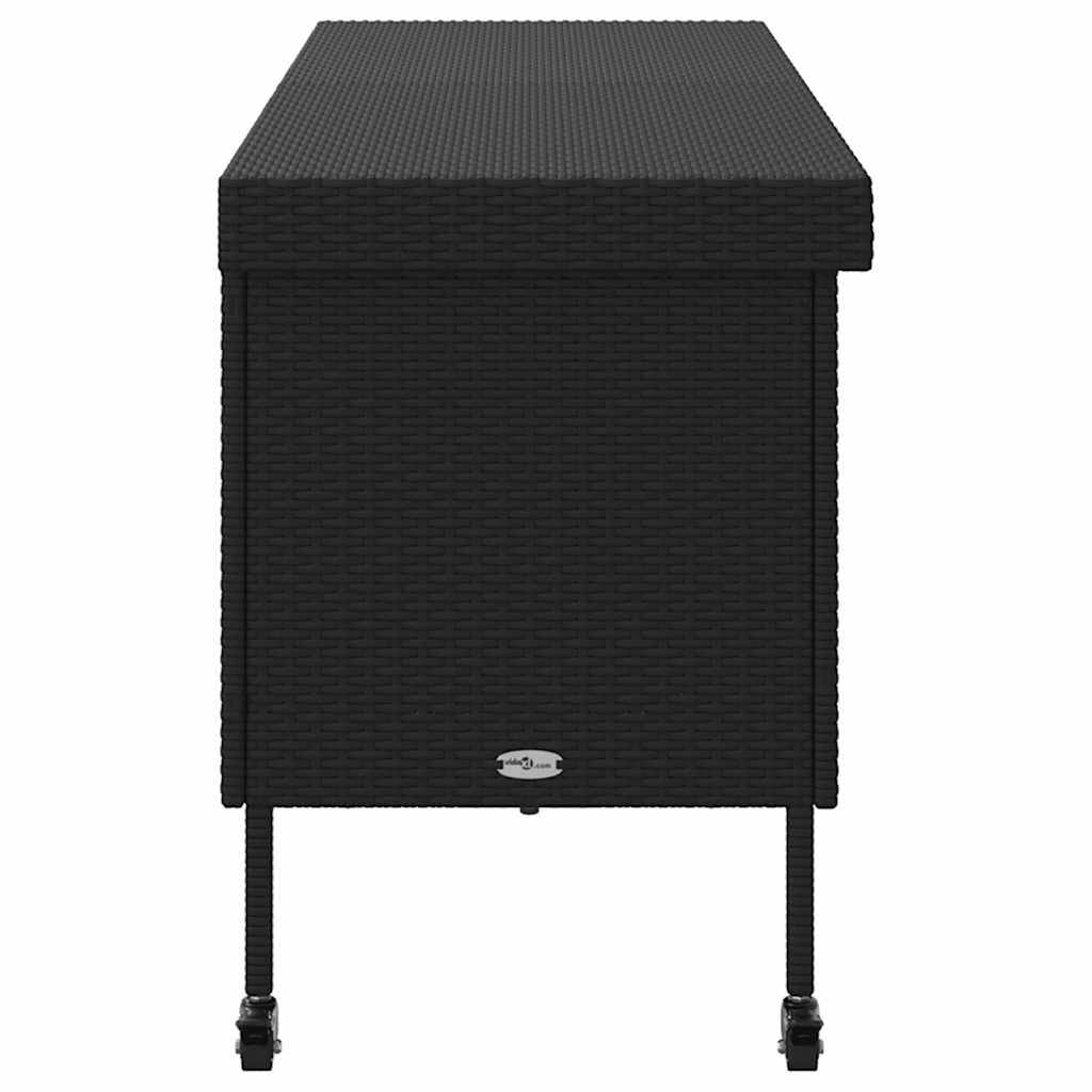 Caixa de arrumação jardim com rodas 160x55x75 cm vime PE preto