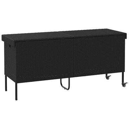 Caixa de arrumação jardim com rodas 160x55x75 cm vime PE preto