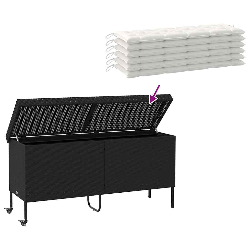Caixa de arrumação jardim com rodas 160x55x75 cm vime PE preto