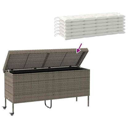 Caixa de arrumação com rodas 160x55x75 cm vime PE cinzento