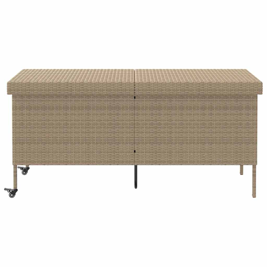 Caixa de arrumação jardim com rodas 160x55x75 cm vime PE bege