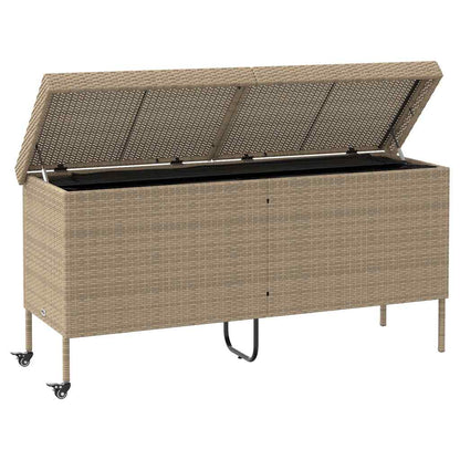 Caixa de arrumação jardim com rodas 160x55x75 cm vime PE bege
