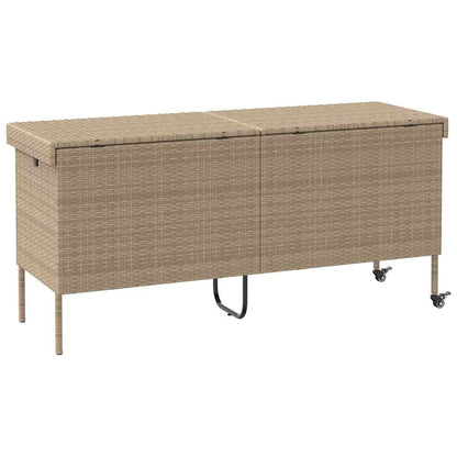 Caixa de arrumação jardim com rodas 160x55x75 cm vime PE bege