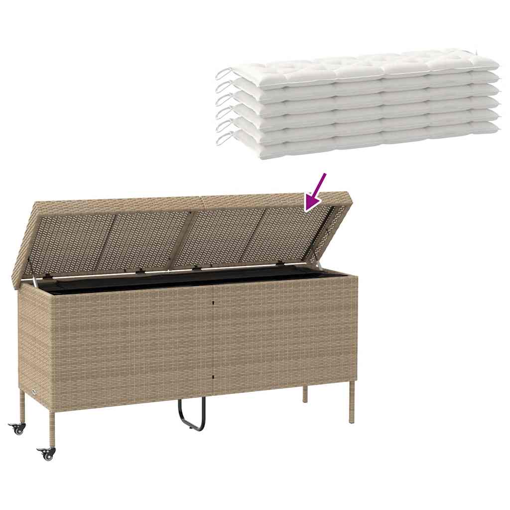 Caixa de arrumação jardim com rodas 160x55x75 cm vime PE bege