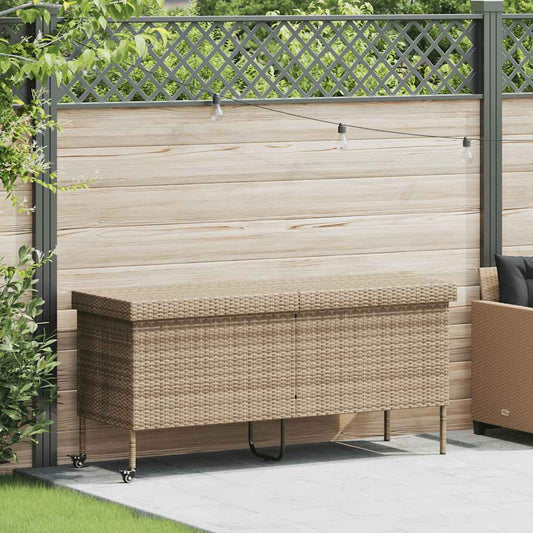 Caixa de arrumação jardim com rodas 160x55x75 cm vime PE bege