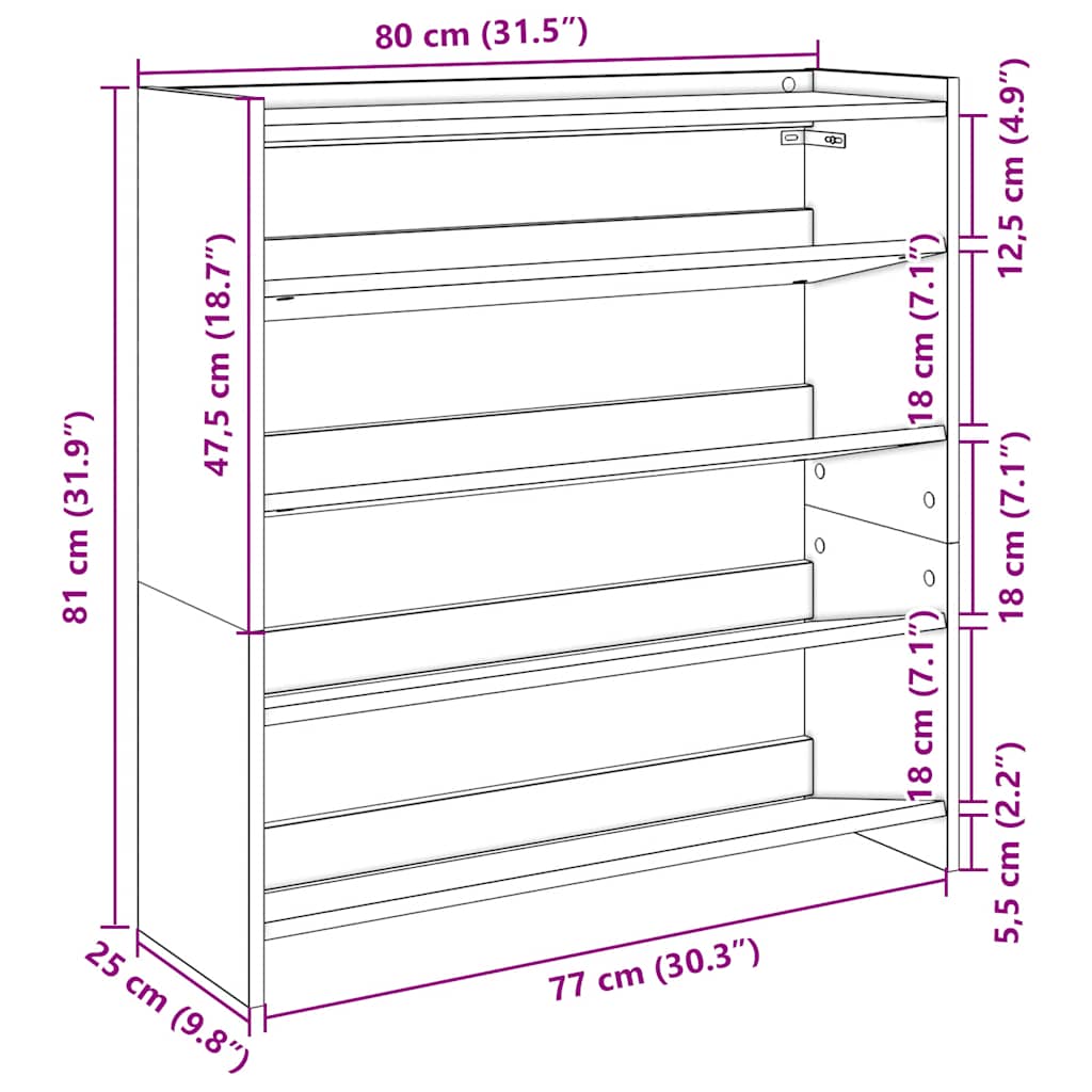 Sapateira 80x25x81 cm derivados de madeira cinzento sonoma