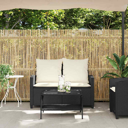 Sofá de jardim 2 lugares com almofadões vime PE preto