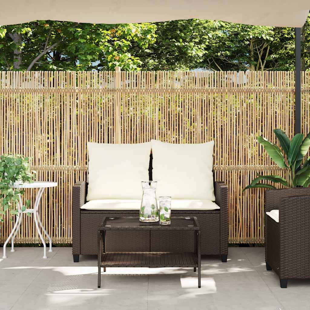 Sofá de jardim 2 lugares com almofadões vime PE castanho