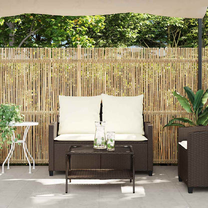Sofá de jardim 2 lugares com almofadões vime PE castanho