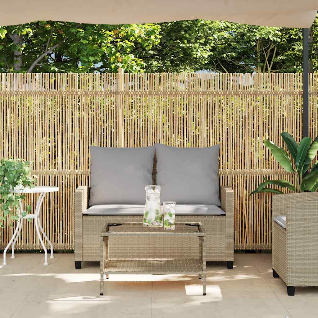 Sofá de jardim c/ mesa e almofadões 2 lugares vime PE bege