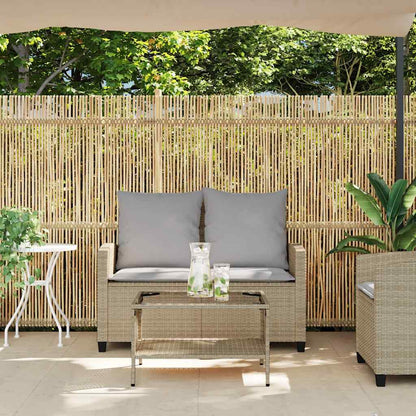 Sofá de jardim c/ mesa e almofadões 2 lugares vime PE bege