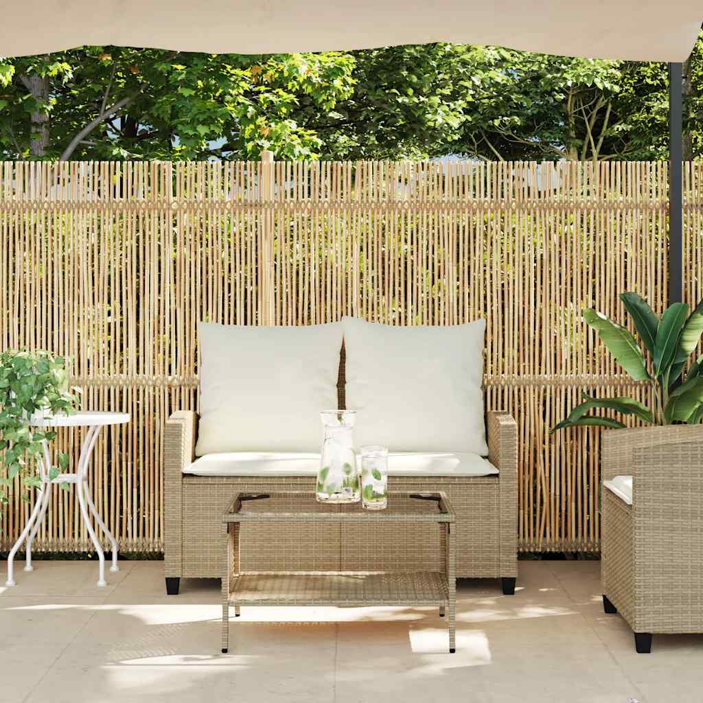 Sofá de jardim c/ mesa e almofadões 2 lugares vime PE bege