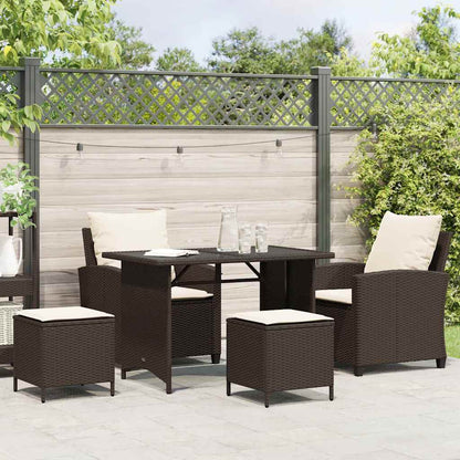 4 pcs conjunto sofás de jardim c/ almofadões vime PE castanho