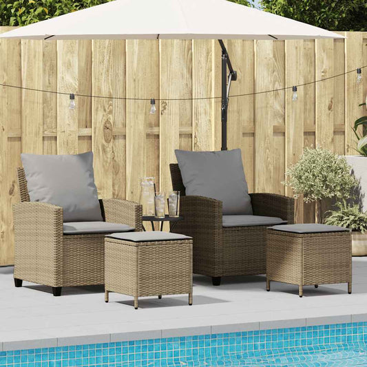 4 pcs conjunto de sofás para jardim c/ almofadões vime PE bege