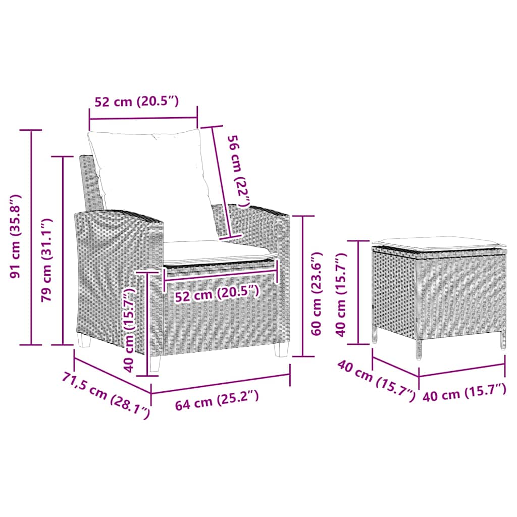 4 pcs conj. sofás jardim c/ almofadões vime PE cinzento-claro