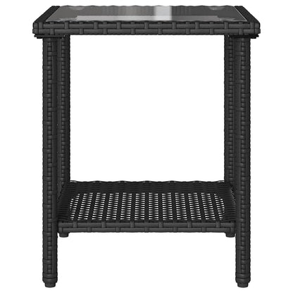 Sofá de jardim em forma de L c/ mesa e almofadões vime PE preto