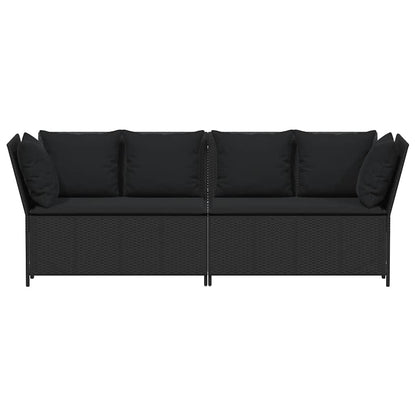 Sofá de jardim com almofadões vime PE preto