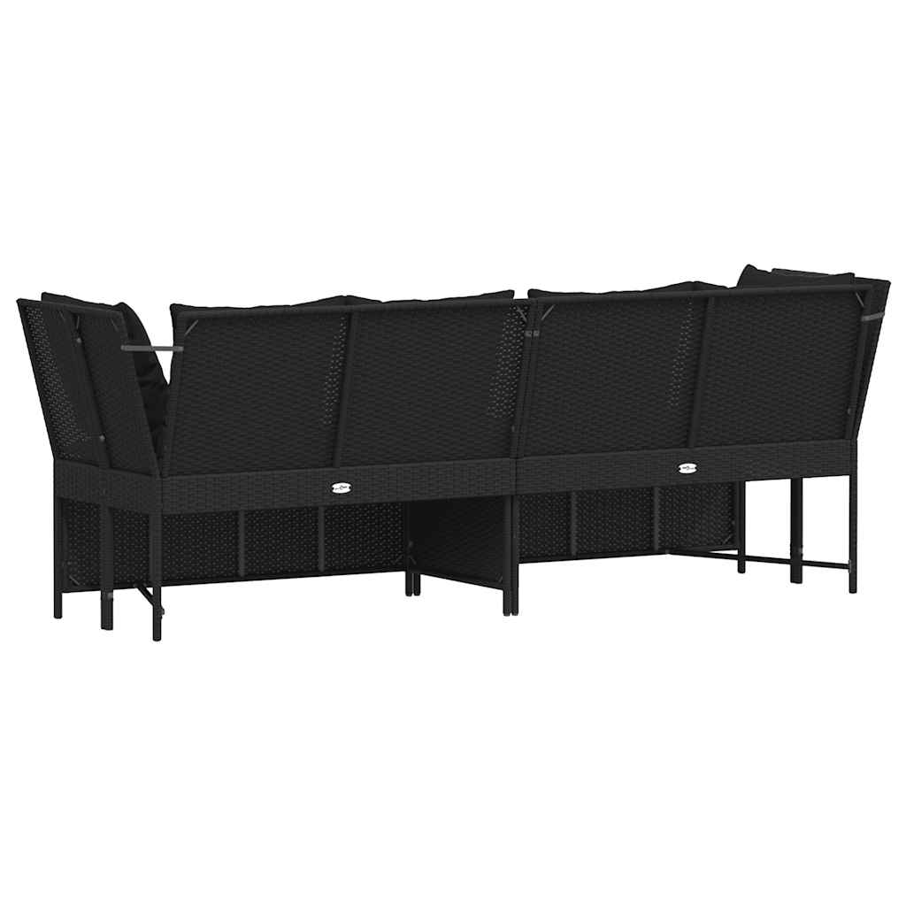 Sofá de jardim com almofadões vime PE preto