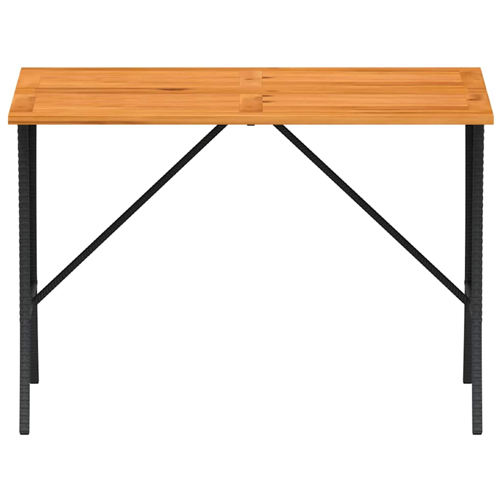 Mesa de jardim com tampo em acácia 105x75x72 cm vime PE preto