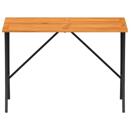 Mesa de jardim com tampo em acácia 105x75x72 cm vime PE preto