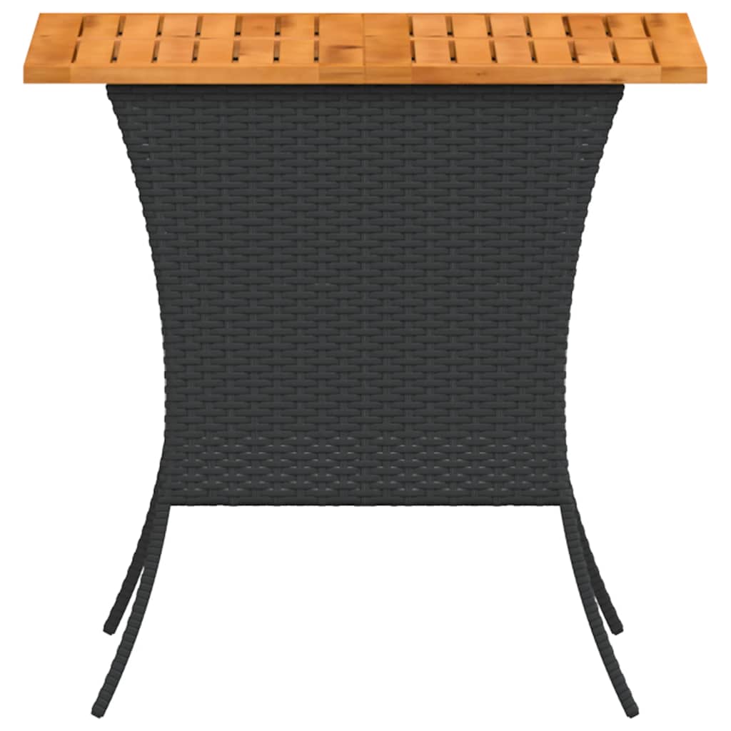 Mesa de jardim com tampo em acácia 105x75x72 cm vime PE preto