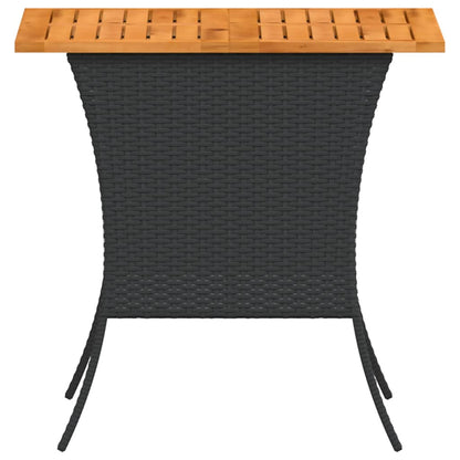 Mesa de jardim com tampo em acácia 105x75x72 cm vime PE preto