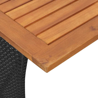 Mesa de jardim com tampo em acácia 105x75x72 cm vime PE preto