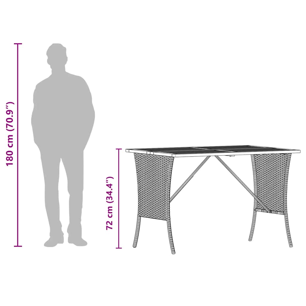 Mesa de jardim com tampo em acácia 105x75x72 cm vime PE preto