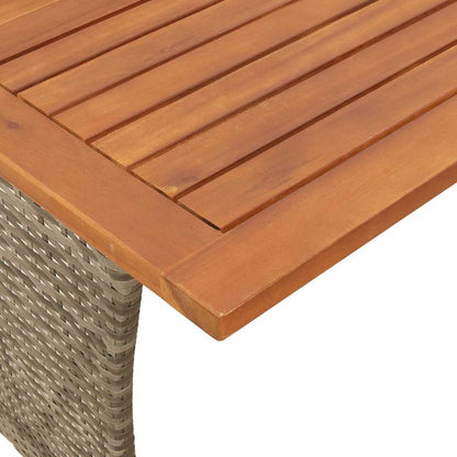 Mesa de jardim com tampo em acácia 105x75x72 cm vime PE cinza