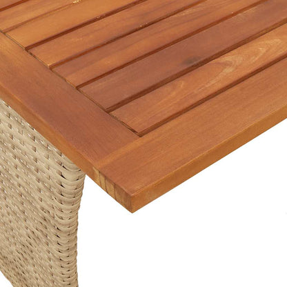 Mesa de jardim com tampo em acácia 105x75x72 cm vime PE bege