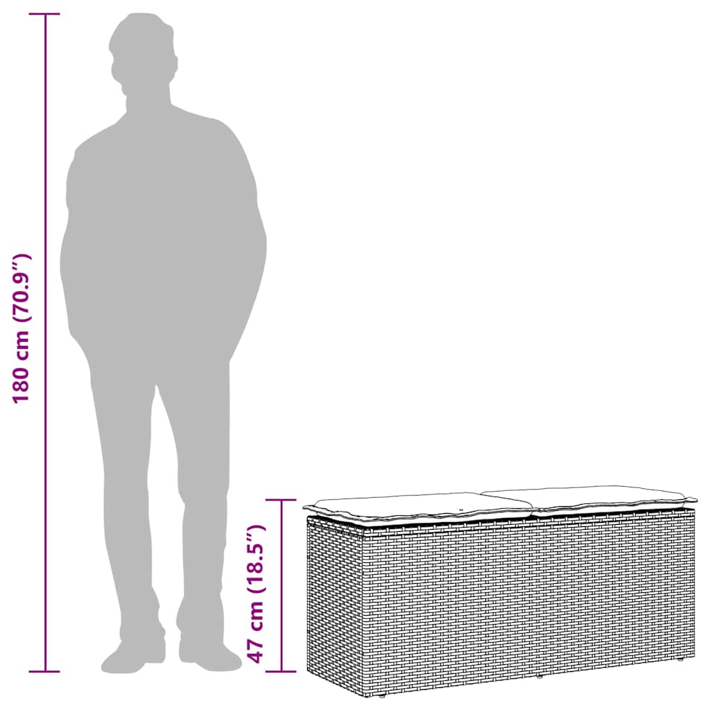 Banco de jardim com almofadão 110x40x44 cm vime PE preto