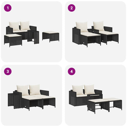 5 pcs conjunto sofás de jardim c/ almofadões empilhável vime PE