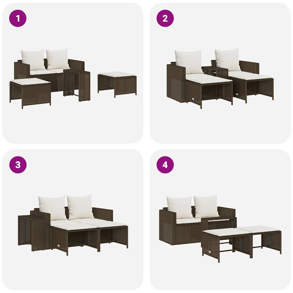 5 pcs conjunto sofás de jardim c/ almofadões empilhável vime PE