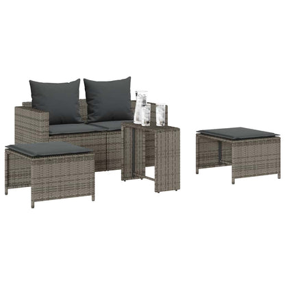 5 pcs conjunto sofás de jardim c/ almofadões empilhável vime PE