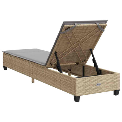 Espreguiçadeira com almofadões 55x200x25,5cm vime PE bege