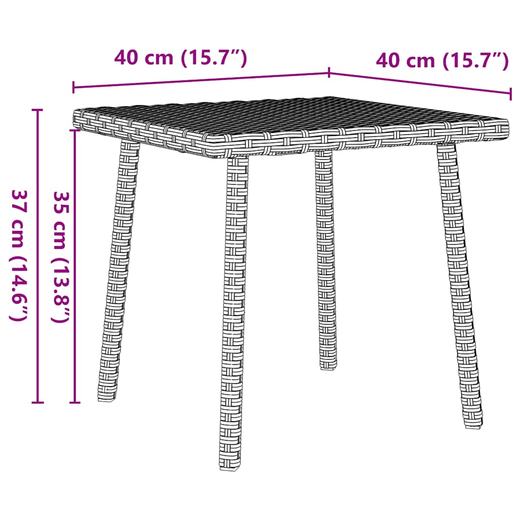 Mesa de centro de jardim retangular 40x40x37cm vime PE
