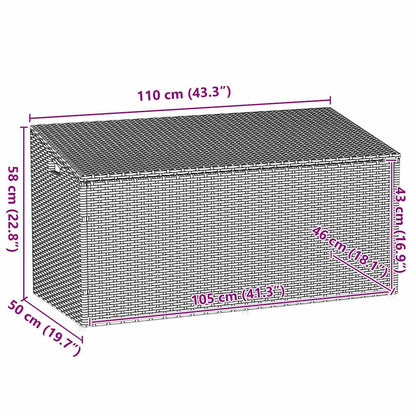 Caixa de arrumação para jardim 110x50x58 cm vime PE castanho