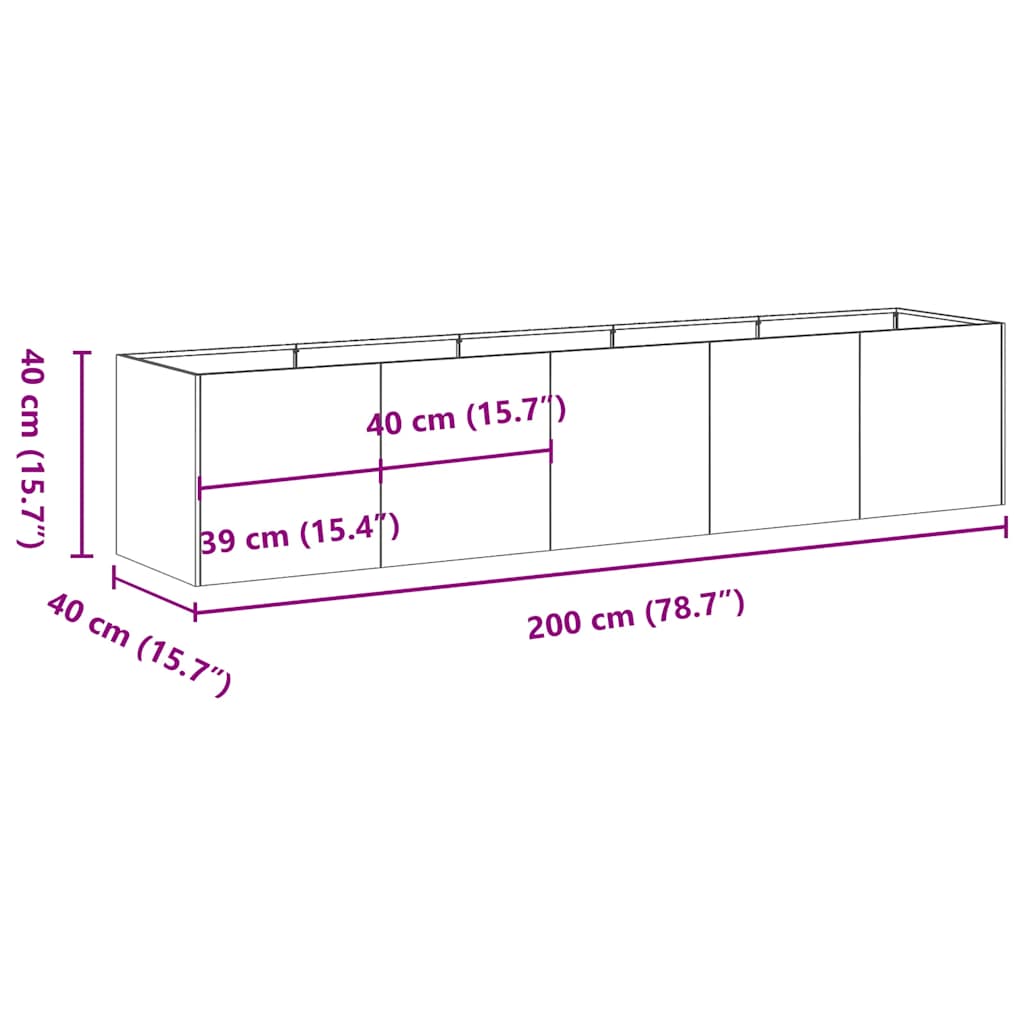 Vaso Antracite 200x40x40 cm Aço Laminado a Frio
