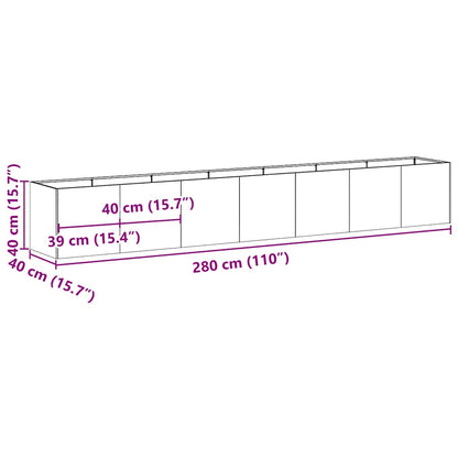 Vaso floreira 280x40x40 cm aço laminado a frio preto