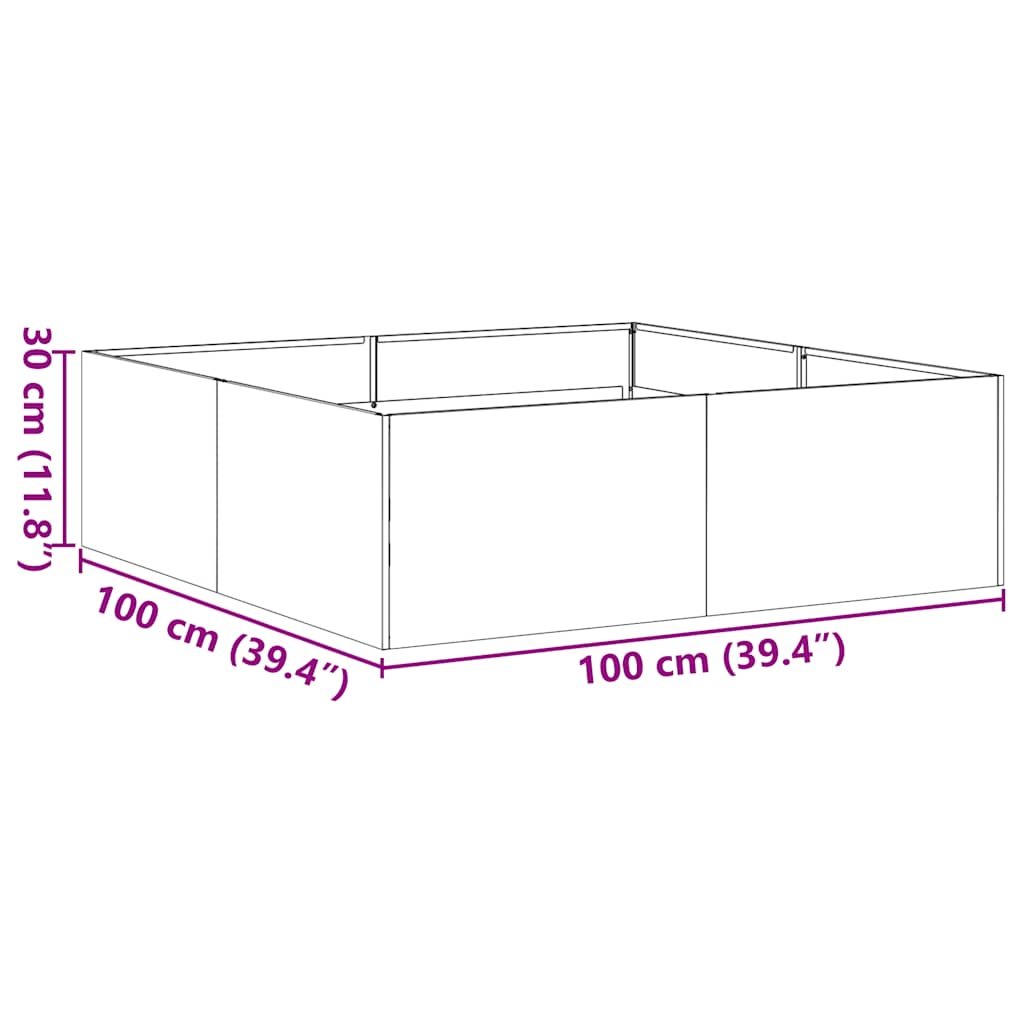 Vaso/floreira 100x100x30 cm aço galvanizado