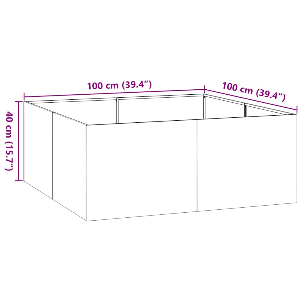 Planter 100x100x40 cm aço galvanizado