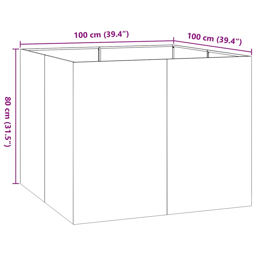 Planter 100x100x80 cm aço galvanizado