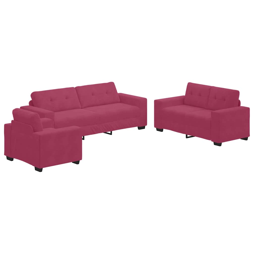 Conjunto de Sofás 3 pcs Vinho Vermelho 221 x 78 x 80 cm Veludo