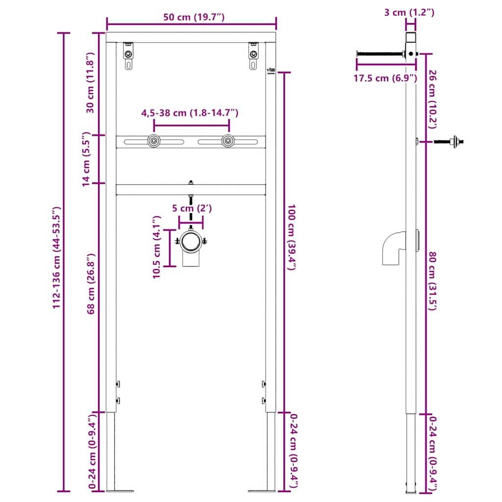 Suporte de Parede para Banheiro Azul 50 x 17,5 x 136 cm Aço