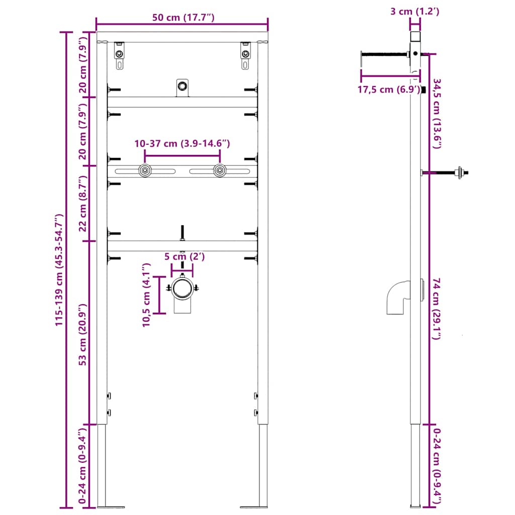 Suporte de Parede para Banheiro Azul 50 x 17,5 x 136 cm Aço