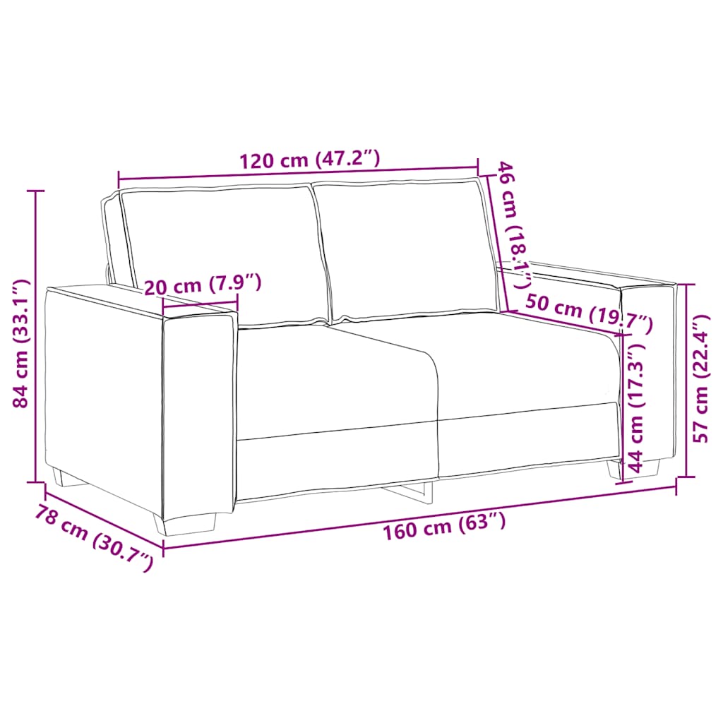 Sofá de 2 lugares 120 cm veludo cinzento-claro