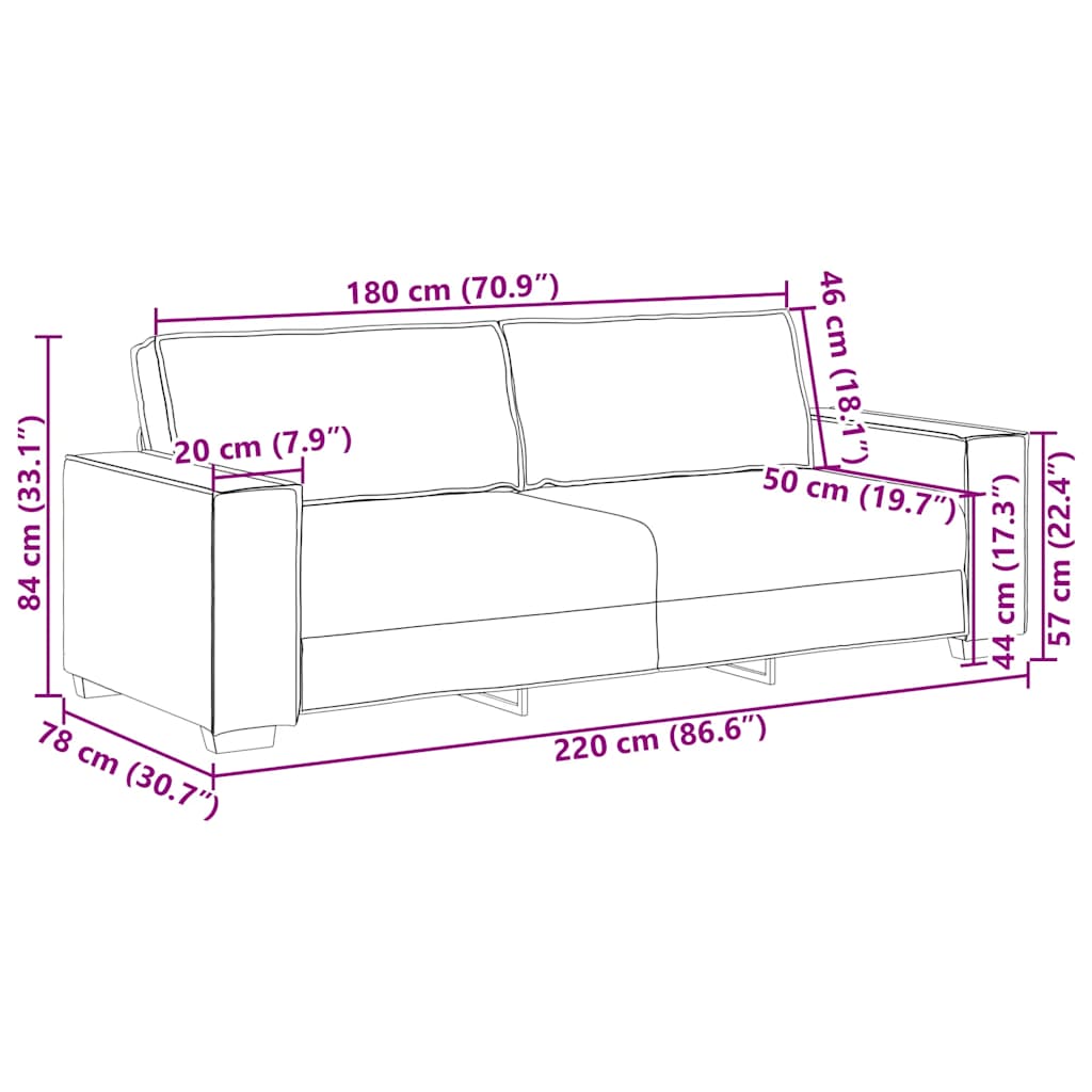 Sofá de 3 lugares 180 cm veludo cinzento-claro